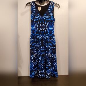 Anne Klein Sleeveless Midi Blue & Black A-Lined Cocktail Dress Womens Sz 2 (W16)